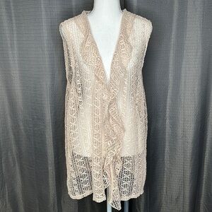 KEREN HART XXL CREAM MESH KNIT COVERUP OPEN FRONT VEST